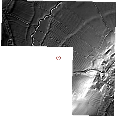 Shaded relief map of the ground around NN71JB, computed from Environment Agency LiDAR. and falls 39 m across the surrounding 800 m.