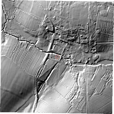 Shaded relief map of the ground around NN72AS, computed from Environment Agency LiDAR. The ground here sits at about 89 m above sea level and falls 19 m across the surrounding 800 m. Surface water reaching this point runs off ground lying to the north-east, 14.1 m higher.