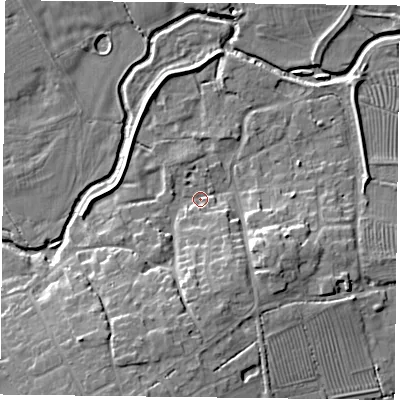 Shaded relief map of the ground around NN74AE, computed from Environment Agency LiDAR. The ground here sits at about 66 m above sea level and falls 11 m across the surrounding 800 m. Surface water reaching this point runs off ground lying to the south-south-west, 9.0 m higher.