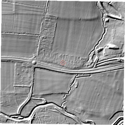 Shaded relief map of the ground around NN74AR, computed from Environment Agency LiDAR. The ground here sits at about 69 m above sea level and falls 21 m across the surrounding 800 m. Surface water reaching this point runs off ground lying to the north-north-east, 11.6 m higher.