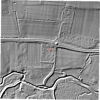 Shaded relief map of the ground around NN74AW, computed from Environment Agency LiDAR. The ground here sits at about 67 m above sea level and falls 15 m across the surrounding 800 m. Surface water reaching this point runs off ground lying to the north-west, 1.9 m higher.