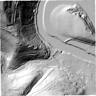 Shaded relief map of the ground around NP166SE, computed from Environment Agency LiDAR. The ground here sits at about 17 m above sea level and falls 164 m across the surrounding 800 m. Surface water reaching this point runs off ground lying to the west, 49.1 m higher.
