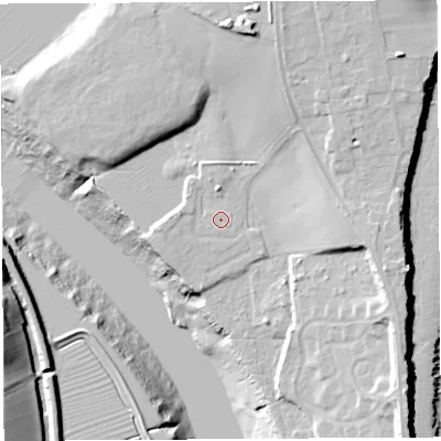 Shaded relief map of the ground around NP167FE, computed from Environment Agency LiDAR. The ground here sits at about 9 m above sea level and falls 29 m across the surrounding 800 m. Surface water reaching this point runs off ground lying to the south-east, 0.7 m higher.