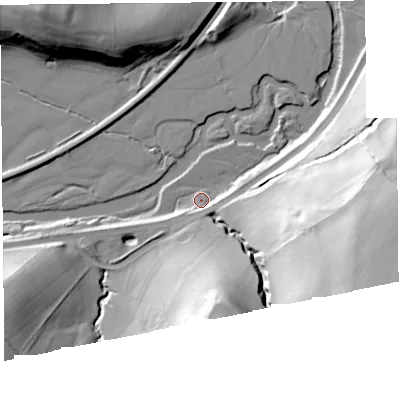 Shaded relief map of the ground around NP78HE, computed from Environment Agency LiDAR. The ground here sits at about 74 m above sea level and falls 340282346638528859811704183484516925440 m across the surrounding 800 m. Surface water reaching this point runs off ground lying to the south-west, 25.9 m higher.