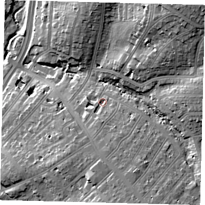 Shaded relief map of the ground around NW119LS, computed from Environment Agency LiDAR. The ground here sits at about 51 m above sea level and falls 31 m across the surrounding 800 m. Surface water reaching this point runs off ground lying to the south, 6.1 m higher.