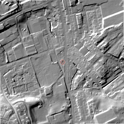 Shaded relief map of the ground around OL112HB, computed from Environment Agency LiDAR. The ground here sits at about 139 m above sea level and falls 28 m across the surrounding 800 m. Surface water reaching this point runs off ground lying to the south-east, 18.4 m higher.