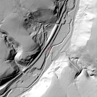 Shaded relief map of the ground around OL146DJ, computed from Environment Agency LiDAR. The ground here sits at about 118 m above sea level and falls 91 m across the surrounding 800 m. Surface water reaching this point runs off ground lying to the east-north-east, 90.8 m higher.