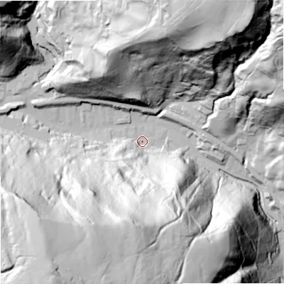 Shaded relief map of the ground around OL148LH, computed from Environment Agency LiDAR. The ground here sits at about 182 m above sea level and falls 155 m across the surrounding 800 m. Surface water reaching this point runs off ground lying to the south-south-west, 137.9 m higher.