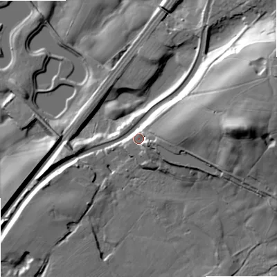 Shaded relief map of the ground around OL150AF, computed from Environment Agency LiDAR. The ground here sits at about 151 m above sea level and falls 42 m across the surrounding 800 m. Surface water reaching this point runs off ground lying to the east, 11.8 m higher.