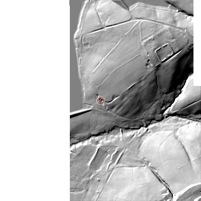 Shaded relief map of the ground around OL35LZ, computed from Environment Agency LiDAR. The ground here sits at about 239 m above sea level and falls 72 m across the surrounding 800 m. Surface water reaching this point runs off ground lying to the north-east, 35.4 m higher.