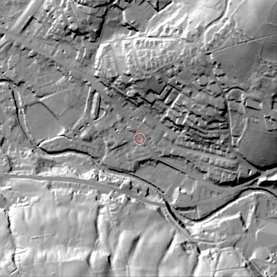 Shaded relief map of the ground around OL37DD, computed from Environment Agency LiDAR. The ground here sits at about 162 m above sea level and falls 78 m across the surrounding 800 m. Surface water reaching this point runs off ground lying to the north-east, 66.7 m higher.