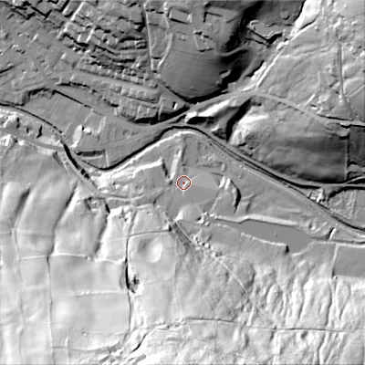 Shaded relief map of the ground around OL37DP, computed from Environment Agency LiDAR. The ground here sits at about 166 m above sea level and falls 103 m across the surrounding 800 m. Surface water reaching this point runs off ground lying to the south, 93.5 m higher.