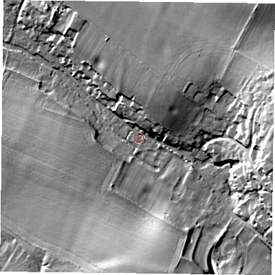 Shaded relief map of the ground around OX106HL, computed from Environment Agency LiDAR. The ground here sits at about 76 m above sea level and falls 28 m across the surrounding 800 m. Surface water reaching this point runs off ground lying to the south, 24.1 m higher.