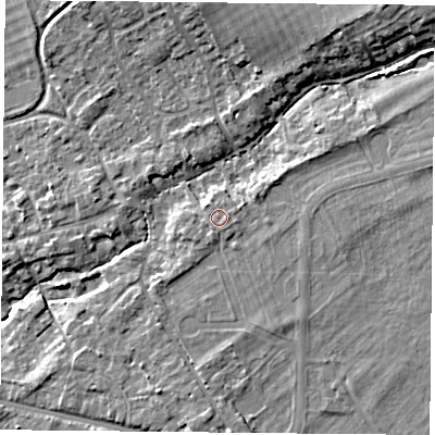 Shaded relief map of the ground around OX106NU, computed from Environment Agency LiDAR. The ground here sits at about 56 m above sea level and falls 14 m across the surrounding 800 m. Surface water reaching this point runs off ground lying to the east, 0.7 m higher.