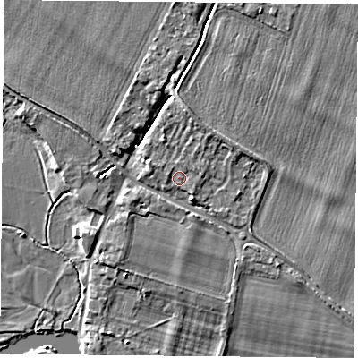 Shaded relief map of the ground around OX107EJ, computed from Environment Agency LiDAR. The ground here sits at about 48 m above sea level and falls 5 m across the surrounding 800 m. Surface water reaching this point runs off ground lying to the south-east, 0.9 m higher.