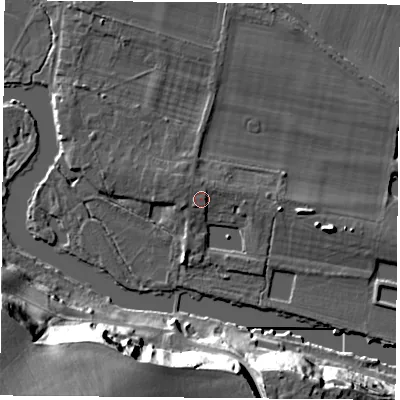 Shaded relief map of the ground around OX107ET, computed from Environment Agency LiDAR. The ground here sits at about 47 m above sea level and falls 32 m across the surrounding 800 m. Surface water reaching this point runs off ground lying to the north-north-west, 0.7 m higher.