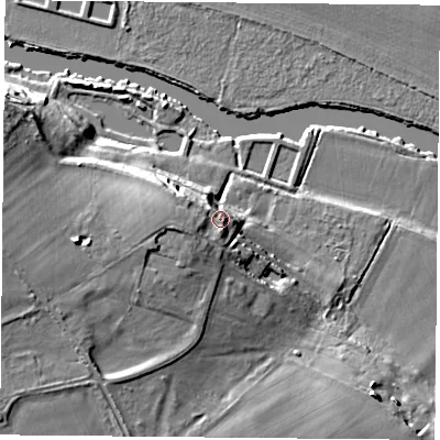 Shaded relief map of the ground around OX108LJ, computed from Environment Agency LiDAR. The ground here sits at about 56 m above sea level and falls 19 m across the surrounding 800 m. Surface water reaching this point runs off ground lying to the west-south-west, 11.1 m higher.