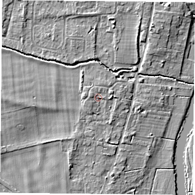 Shaded relief map of the ground around OX109LY, computed from Environment Agency LiDAR. The ground here sits at about 47 m above sea level and falls 7 m across the surrounding 800 m. Surface water reaching this point runs off ground lying to the north-west, 1.1 m higher.