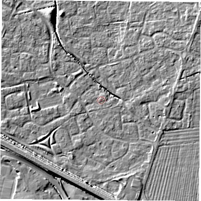 Shaded relief map of the ground around OX117RU, computed from Environment Agency LiDAR. The ground here sits at about 51 m above sea level and falls 9 m across the surrounding 800 m. Surface water reaching this point runs off ground lying to the south-south-east, 0.8 m higher.