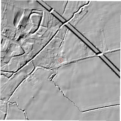 Shaded relief map of the ground around OX119AL, computed from Environment Agency LiDAR. The ground here sits at about 48 m above sea level and falls 9 m across the surrounding 800 m. Surface water reaching this point runs off ground lying to the west-north-west, 2.1 m higher.