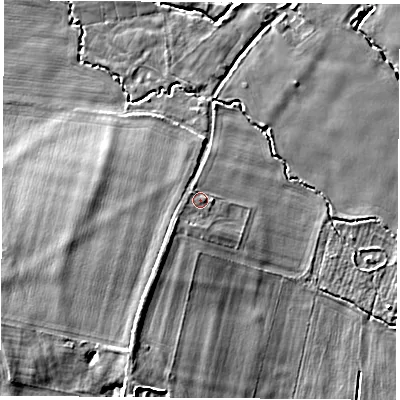 Shaded relief map of the ground around OX119AW, computed from Environment Agency LiDAR. The ground here sits at about 52 m above sea level and falls 8 m across the surrounding 800 m. Surface water reaching this point runs off ground lying to the west-south-west, 1.2 m higher.