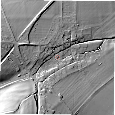 Shaded relief map of the ground around OX119JG, computed from Environment Agency LiDAR. The ground here sits at about 74 m above sea level and falls 48 m across the surrounding 800 m. Surface water reaching this point runs off ground lying to the south-west, 39.2 m higher.