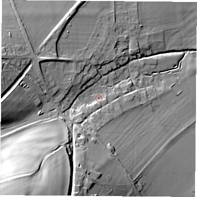 Shaded relief map of the ground around OX119JQ, computed from Environment Agency LiDAR. The ground here sits at about 74 m above sea level and falls 54 m across the surrounding 800 m. Surface water reaching this point runs off ground lying to the south-west, 45.0 m higher.