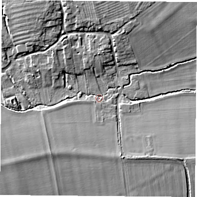 Shaded relief map of the ground around OX119LQ, computed from Environment Agency LiDAR. The ground here sits at about 55 m above sea level and falls 8 m across the surrounding 800 m. Surface water reaching this point runs off ground lying to the north-north-west, 7.1 m higher.