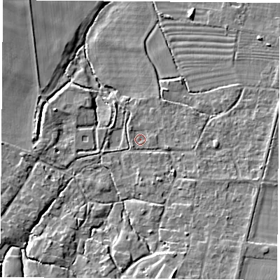 Shaded relief map of the ground around OX119QJ, computed from Environment Agency LiDAR. The ground here sits at about 61 m above sea level and falls 12 m across the surrounding 800 m. Surface water reaching this point runs off ground lying to the east-south-east, 1.4 m higher.