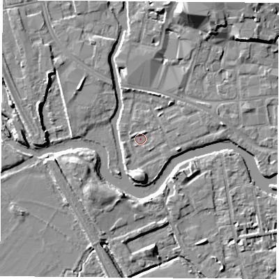Shaded relief map of the ground around OX11TX, computed from Environment Agency LiDAR. The ground here sits at about 56 m above sea level and falls 9 m across the surrounding 800 m. Surface water reaching this point runs off ground lying to the north-north-east, 1.1 m higher.