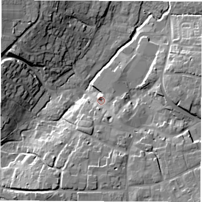 Shaded relief map of the ground around OX129AQ, computed from Environment Agency LiDAR. The ground here sits at about 87 m above sea level and falls 20 m across the surrounding 800 m. Surface water reaching this point runs off ground lying to the south-south-east, 8.0 m higher.