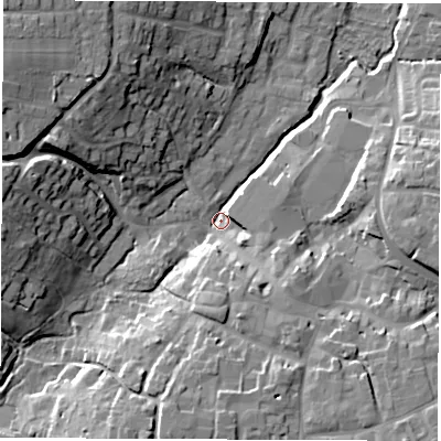 Shaded relief map of the ground around OX129GW, computed from Environment Agency LiDAR. The ground here sits at about 83 m above sea level and falls 21 m across the surrounding 800 m. Surface water reaching this point runs off ground lying to the north-west, 19.5 m higher.
