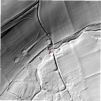 Shaded relief map of the ground around OX129JD, computed from Environment Agency LiDAR. The ground here sits at about 95 m above sea level and falls 50 m across the surrounding 800 m. Surface water reaching this point runs off ground lying to the north-west, 47.7 m higher.