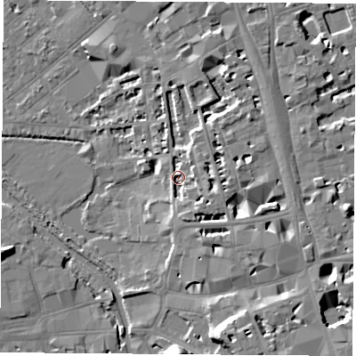 Shaded relief map of the ground around OX12HD, computed from Environment Agency LiDAR. The ground here sits at about 59 m above sea level and falls 17 m across the surrounding 800 m. Surface water reaching this point runs off ground lying to the south-east, 5.1 m higher.