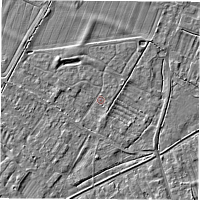 Shaded relief map of the ground around OX136AJ, computed from Environment Agency LiDAR. The ground here sits at about 62 m above sea level and falls 5 m across the surrounding 800 m. Surface water reaching this point runs off ground lying to the west-north-west, 1.6 m higher.
