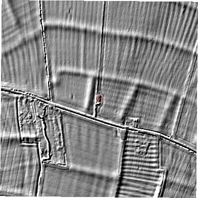 Shaded relief map of the ground around OX136AW, computed from Environment Agency LiDAR. The ground here sits at about 62 m above sea level and falls 6 m across the surrounding 800 m. Surface water reaching this point runs off ground lying to the south-south-west, 1.4 m higher.
