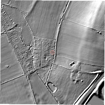 Shaded relief map of the ground around OX136BJ, computed from Environment Agency LiDAR. The ground here sits at about 69 m above sea level and falls 19 m across the surrounding 800 m. Surface water reaching this point runs off ground lying to the north, 5.6 m higher.
