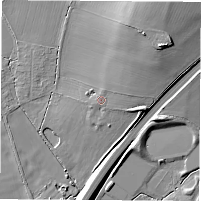 Shaded relief map of the ground around OX136BN, computed from Environment Agency LiDAR. The ground here sits at about 71 m above sea level and falls 21 m across the surrounding 800 m. Surface water reaching this point runs off ground lying to the north-north-east, 0.9 m higher.