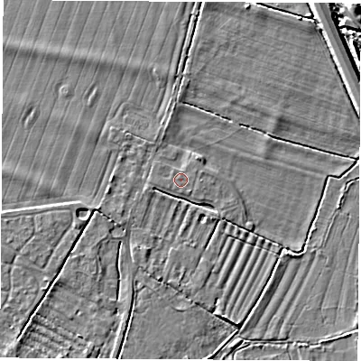 Shaded relief map of the ground around OX136FX, computed from Environment Agency LiDAR. The ground here sits at about 60 m above sea level and falls 8 m across the surrounding 800 m. Surface water reaching this point runs off ground lying to the south, 0.5 m higher.