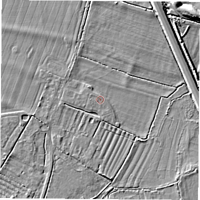 Shaded relief map of the ground around OX136FY, computed from Environment Agency LiDAR. The ground here sits at about 60 m above sea level and falls 9 m across the surrounding 800 m. Surface water reaching this point runs off ground lying to the west-south-west, 0.8 m higher.