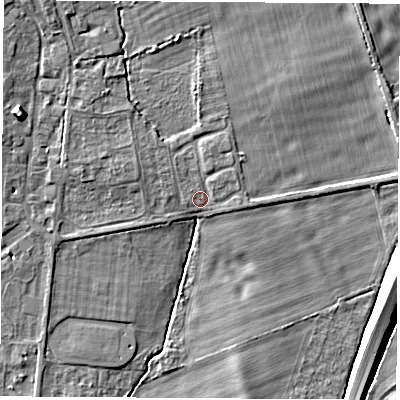 Shaded relief map of the ground around OX136HE, computed from Environment Agency LiDAR. The ground here sits at about 64 m above sea level and falls 10 m across the surrounding 800 m. Surface water reaching this point runs off ground lying to the north-west, 3.7 m higher.