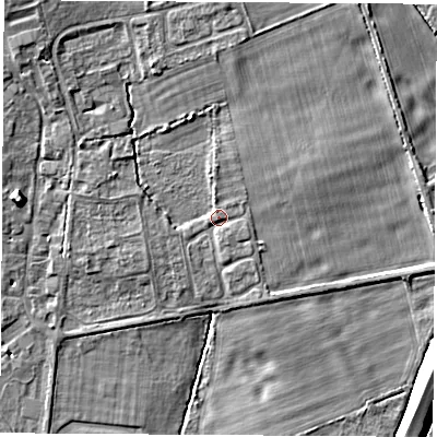 Shaded relief map of the ground around OX136HG, computed from Environment Agency LiDAR. The ground here sits at about 65 m above sea level and falls 9 m across the surrounding 800 m. Surface water reaching this point runs off ground lying to the north-west, 4.7 m higher.