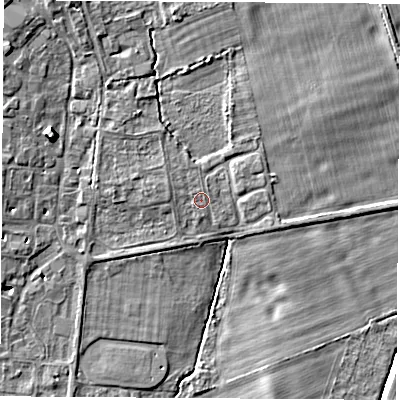 Shaded relief map of the ground around OX136HH, computed from Environment Agency LiDAR. The ground here sits at about 64 m above sea level and falls 8 m across the surrounding 800 m. Surface water reaching this point runs off ground lying to the north-west, 0.8 m higher.