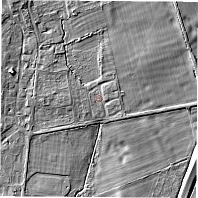 Shaded relief map of the ground around OX136HQ, computed from Environment Agency LiDAR. The ground here sits at about 64 m above sea level and falls 9 m across the surrounding 800 m. Surface water reaching this point runs off ground lying to the north-west, 4.3 m higher.