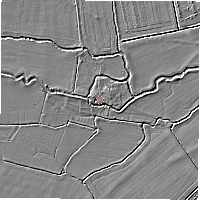Shaded relief map of the ground around OX136PB, computed from Environment Agency LiDAR. The ground here sits at about 55 m above sea level and falls 4 m across the surrounding 800 m. Surface water reaching this point runs off ground lying to the west-north-west, 1.9 m higher.