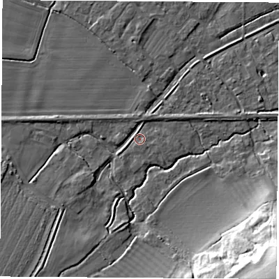 Shaded relief map of the ground around OX136SJ, computed from Environment Agency LiDAR. The ground here sits at about 64 m above sea level and falls 29 m across the surrounding 800 m. Surface water reaching this point runs off ground lying to the south-west, 3.3 m higher.