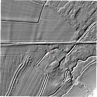 Shaded relief map of the ground around OX136SL, computed from Environment Agency LiDAR. The ground here sits at about 64 m above sea level and falls 13 m across the surrounding 800 m. Surface water reaching this point runs off ground lying to the south-west, 3.7 m higher.