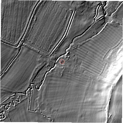 Shaded relief map of the ground around OX136SW, computed from Environment Agency LiDAR. The ground here sits at about 67 m above sea level and falls 26 m across the surrounding 800 m. Surface water reaching this point runs off ground lying to the east-south-east, 23.0 m higher.