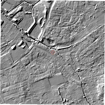 Shaded relief map of the ground around OX141NE, computed from Environment Agency LiDAR. The ground here sits at about 60 m above sea level and falls 12 m across the surrounding 800 m. Surface water reaching this point runs off ground lying to the west-south-west, 3.3 m higher.