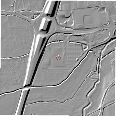 Shaded relief map of the ground around OX141TU, computed from Environment Agency LiDAR. The ground here sits at about 53 m above sea level and falls 11 m across the surrounding 800 m. Surface water reaching this point runs off ground lying to the north-west, 0.6 m higher.